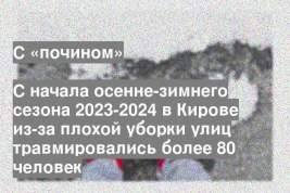 С начала осенне-зимнего сезона 2023-2024 в Кирове из-за плохой уборки улиц травмировались более 80 человек