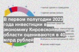 В первом полугодии 2023 года инвестиции в экономику Кировской области оцениваются в 40 млрд рублей